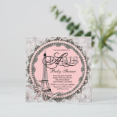 Invitation Perles roses Baby shower Paris rose (Debout devant)