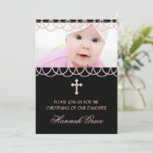 Invitation Perles Roses Baptême Rose et Noir (Debout devant)