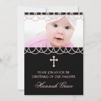 Invitation Perles Roses Baptême Rose et Noir