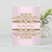 Invitation Perles roses Blanc Or Elégante fête d'anniversaire (Debout devant)