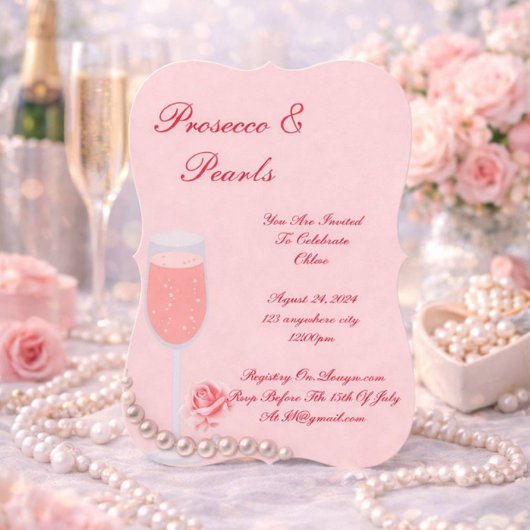 INVITATION PERLES ROSES & BRIDAL SHOWER PROSECCO 