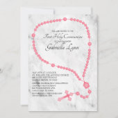 Invitation Perles roses de Rosaire première communion sainte (Devant)