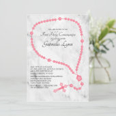 Invitation Perles roses de Rosaire première communion sainte (Debout devant)