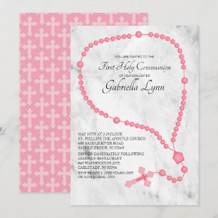 Invitation Perles roses de Rosaire première communion sainte