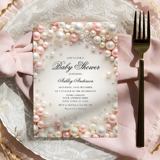 Invitation Perles roses et blanches avec Baby shower de diama