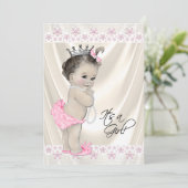 Invitation Perles roses et crème et Baby shower dentelle (Debout devant)