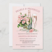 Invitation Perles roses et Prosecco Champagne Brunch nuptial (Devant)