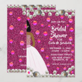 Invitation Perles roses Fête des mariées afro-américaine (Devant / Derrière)