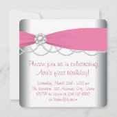 Invitation Perles roses Filles Photo Anniversaire (Dos)