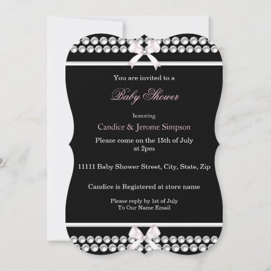 Invitation Perles roses mignonnes Baby shower fille noire eth (Dos)