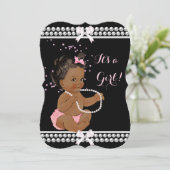 Invitation Perles roses mignonnes Baby shower fille noire eth (Debout devant)