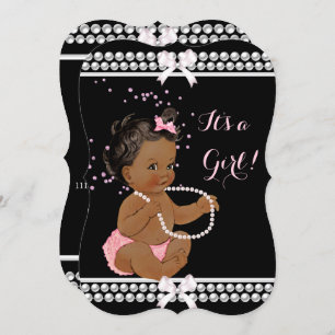 Invitation Perles roses mignonnes Baby shower fille noire eth