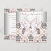 Invitation Perles roses Pink Brown Damask Baby Girl Douche (Devant / Derrière)
