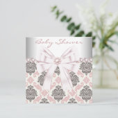 Invitation Perles roses Pink Brown Damask Baby Girl Douche (Debout devant)