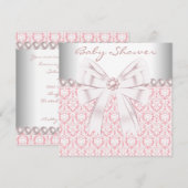 Invitation Perles roses Pink Damask Baby Girl Douche (Devant / Derrière)