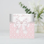 Invitation Perles roses Pink Damask Baby Girl Douche (Debout devant)