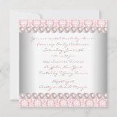 Invitation Perles roses Pink Damask Baby Girl Douche (Dos)