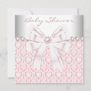 Invitation Perles roses Pink Damask Baby Girl Douche
