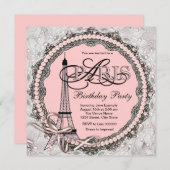 Invitation Perles roses Pink Paris Sweet 16 Anniversaire (Devant / Derrière)
