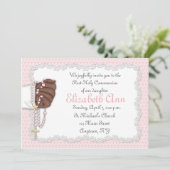 Invitation Perles roses religieuses de chapelet (Debout devant)