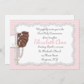 Invitation Perles roses religieuses de chapelet (Devant / Derrière)