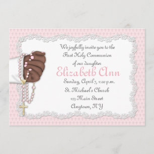 Invitation Perles roses religieuses de chapelet