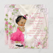 Invitation Perles Roses Roses Robe Rouffle Baby shower Ethniq (Devant / Derrière)