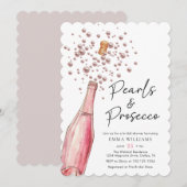 Invitation Perles roses uniques et Fête des mariées Prosecco (Devant / Derrière)