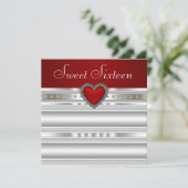 Invitation Perles Rouge Rubis Cœur Douce Fête des Seize Ans (Debout devant)