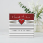 Invitation Perles Rouge Rubis Cœur Sweet Sixteen Anniversaire (Debout devant)