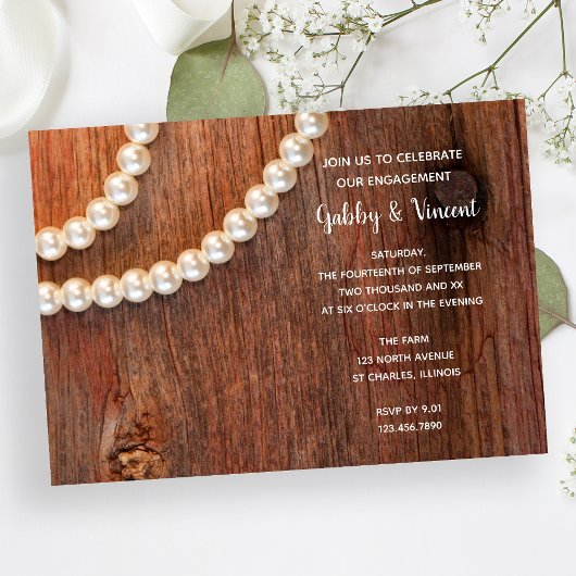 Invitation Perles rustiques Grange Wood Country Engagement Pa