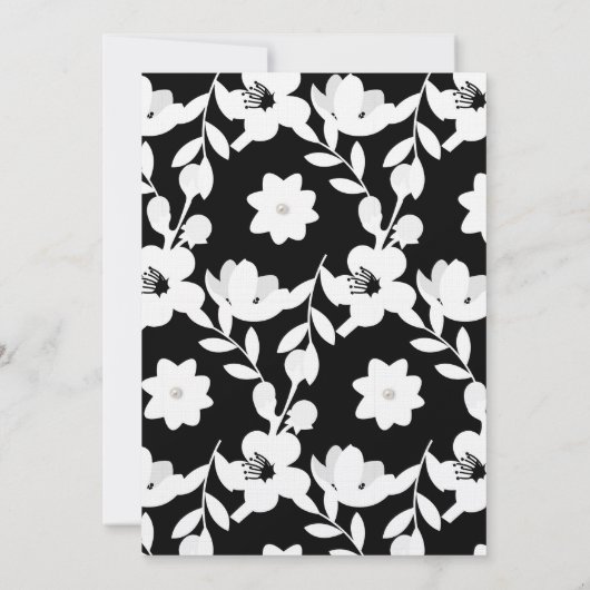 Invitation Perles Sur Fleurs Noires Et Blanches (Dos)