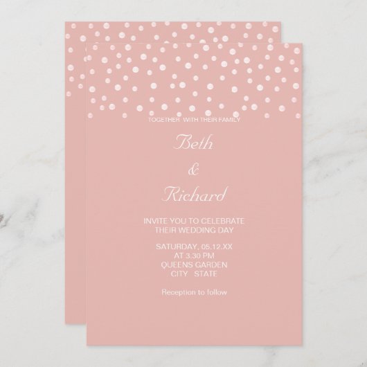 Invitation Perles sur or Rose (Devant / Derrière)