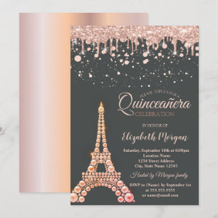 Invitation Perles Tour Eiffel, Gouttes Points Quinceañera