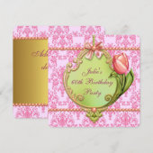 Invitation Perles Tulipes rose Damas femmes N'importe quel no (Devant / Derrière)