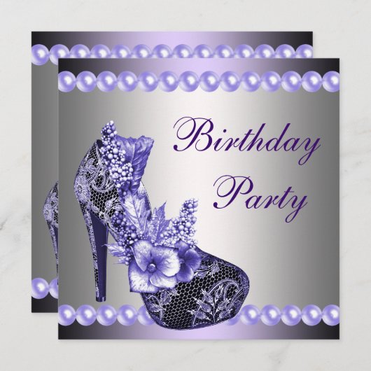 Invitation Perles violet talons hauts Chaussures fête d'anniv (Devant / Derrière)