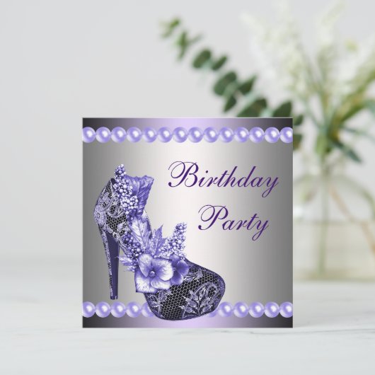 Invitation Perles violet talons hauts Chaussures fête d'anniv (Debout devant)