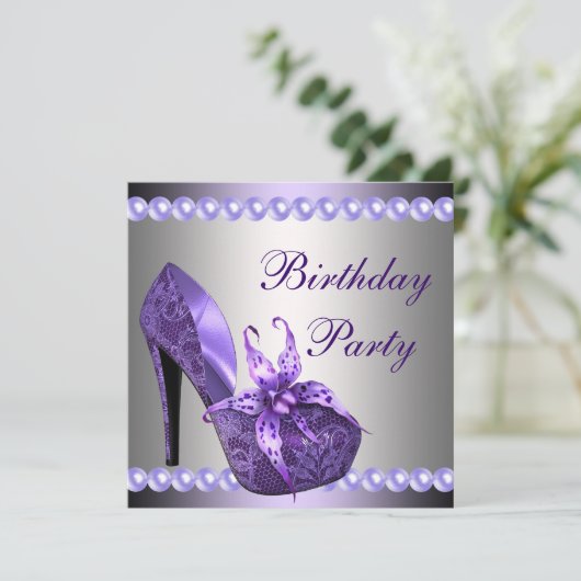 Invitation Perles violet talons hauts Chaussures fête d'anniv (Debout devant)