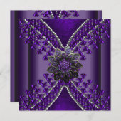 Invitation Perles violettes de fête d'anniversaire (Devant / Derrière)