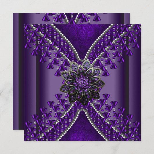 Invitation Perles violettes de fête d'anniversaire (Devant / Derrière)