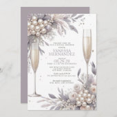 Invitation Perles violettes et Fête des mariées de poursuites (Devant / Derrière)