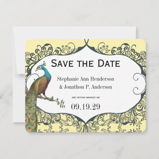 Invitation Perroquet Amour Navy et Moutarde Enregistrer la Da (Devant)