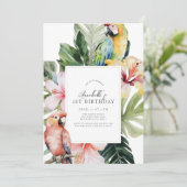Invitation Perroquet botanique tropical floral, 1er anniversa (Debout devant)