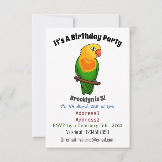Invitation Perroquet de caricature mignon lovebird (Devant)