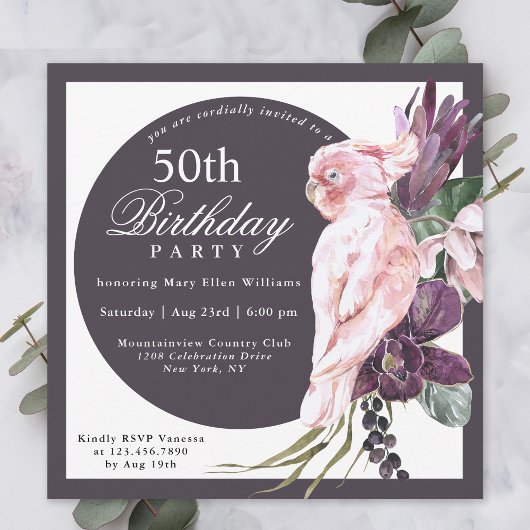 Invitation Perroquet rose tropical 60e anniversaire