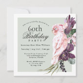 Invitation Perroquet rose tropical et floral Sage 60e anniver (Devant)