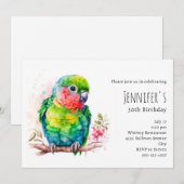 Invitation Perroquet Vert - Joyeux Anniversaire Bébé Oiseau (Devant / Derrière)