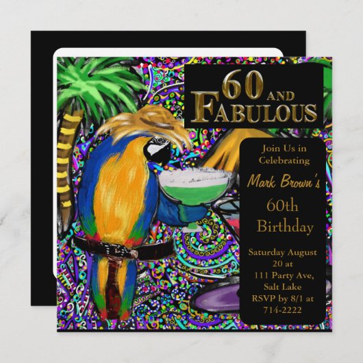 Invitation Perroquets de Fête (Devant / Derrière)