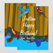Invitation Perroquets Exotiques Dans La Forêt Anniversaire Fê (Devant / Derrière)