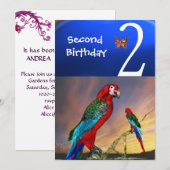 Invitation PERROQUETS HYPER / Deuxième fête d'anniversaire (Devant / Derrière)